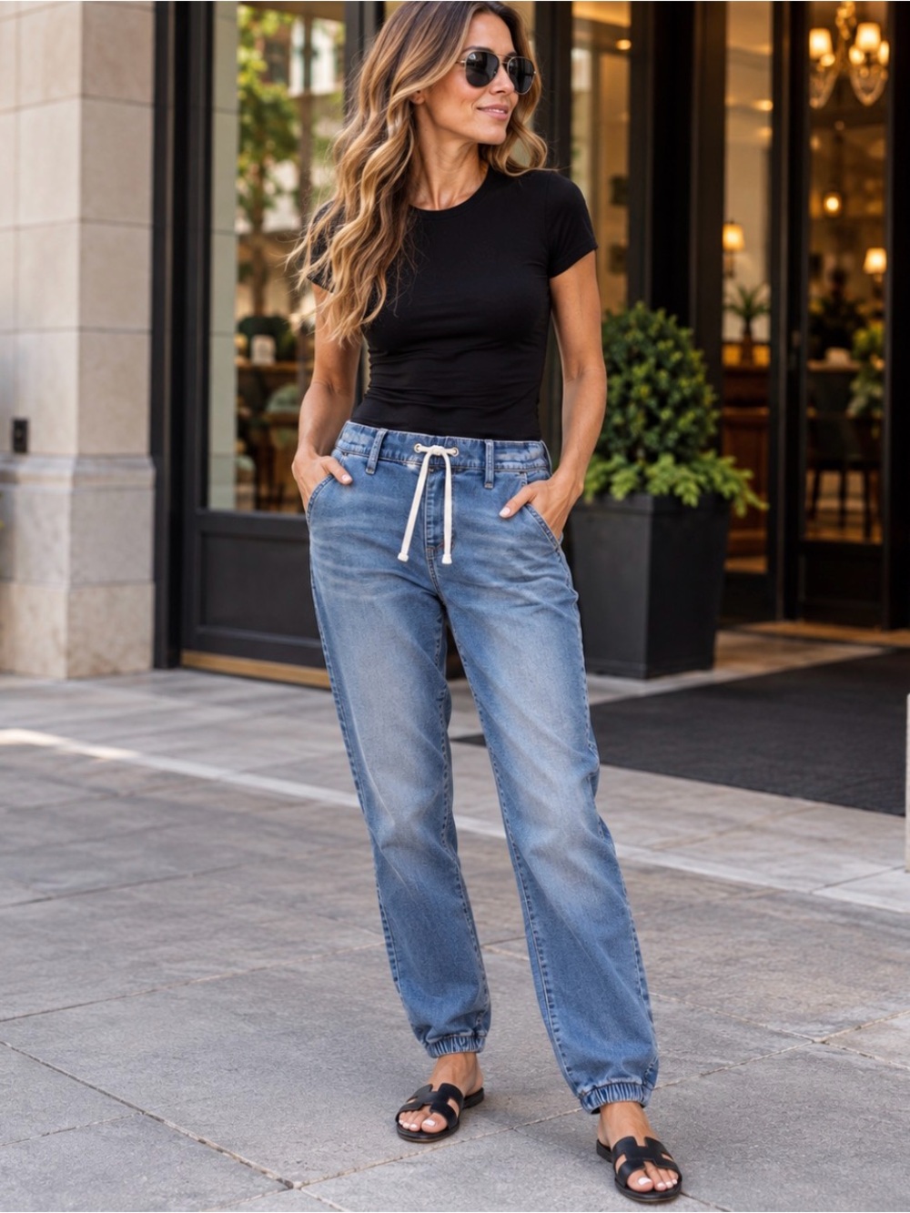 torrid Light Wash Blue Drawstring Jogger Jeans